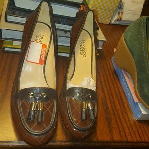 Franco Sarto NWT SZ 8 Brown and Black Leather High Heel Tassel Pump